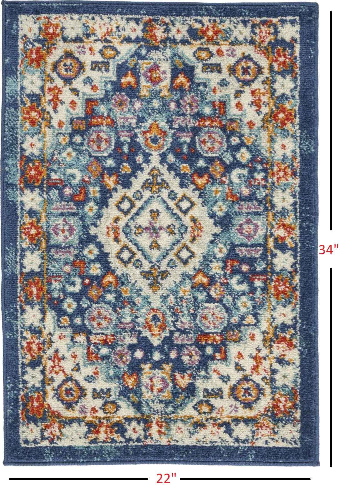 2’ X 3’ Blue And Ivory Medallion Scatter Rug