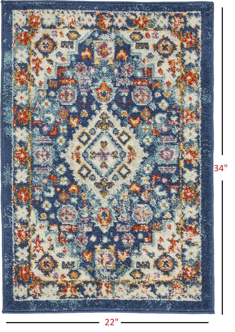 2’ X 3’ Blue And Ivory Medallion Scatter Rug
