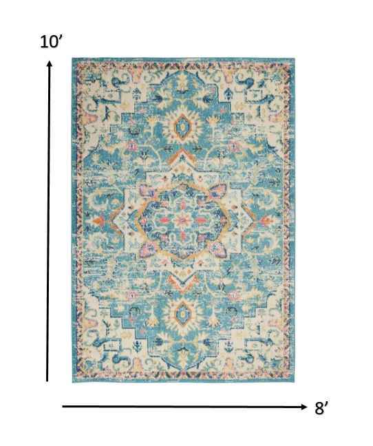 8' X 10' Blue And Ivory Dhurrie Area Rug