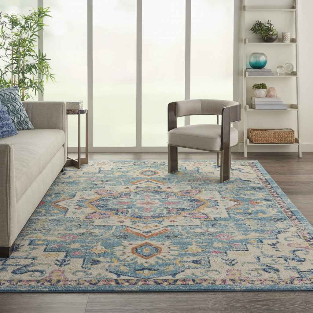 8' X 10' Blue And Ivory Dhurrie Area Rug