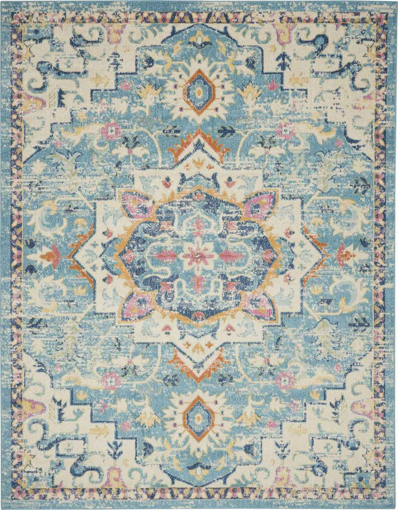 8' X 10' Blue And Ivory Dhurrie Area Rug