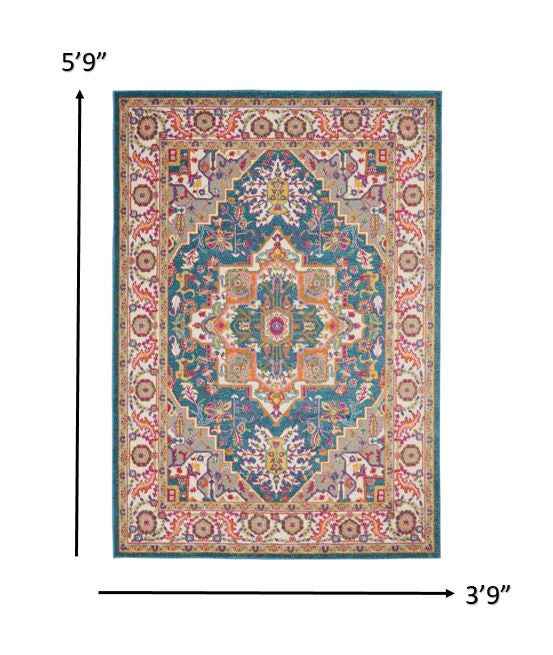 4' X 6' Teal Blue Power Loom Area Rug