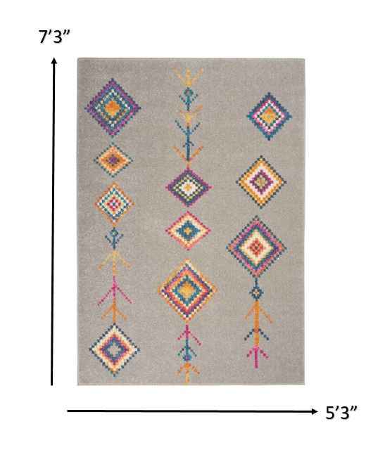 5' X 7' Gray Geometric Berber Area Rug