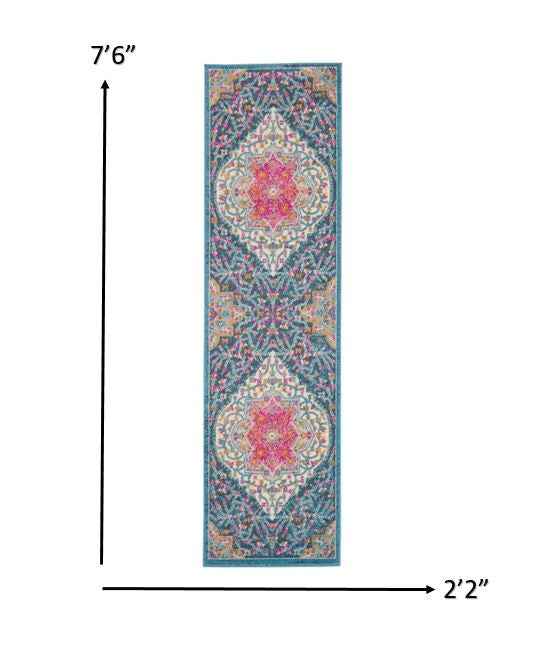 8' Teal Blue Power Loom Runner Rug