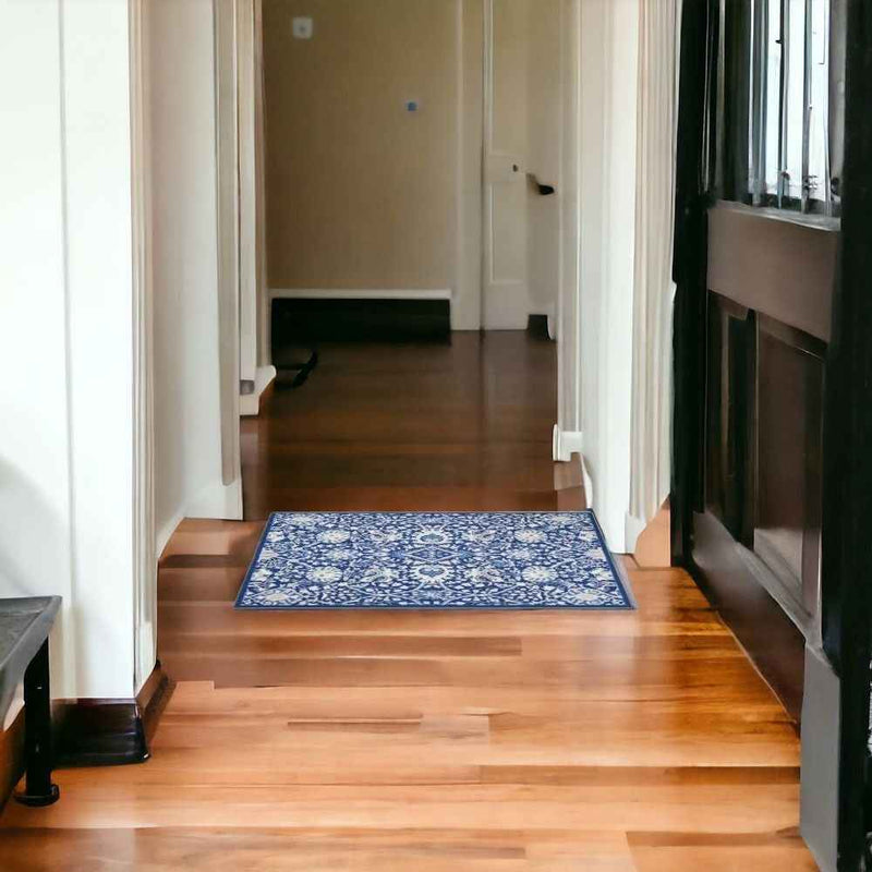 6' X 9' Navy Blue Floral Dhurrie Area Rug