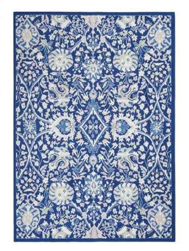 6' X 9' Navy Blue Floral Dhurrie Area Rug