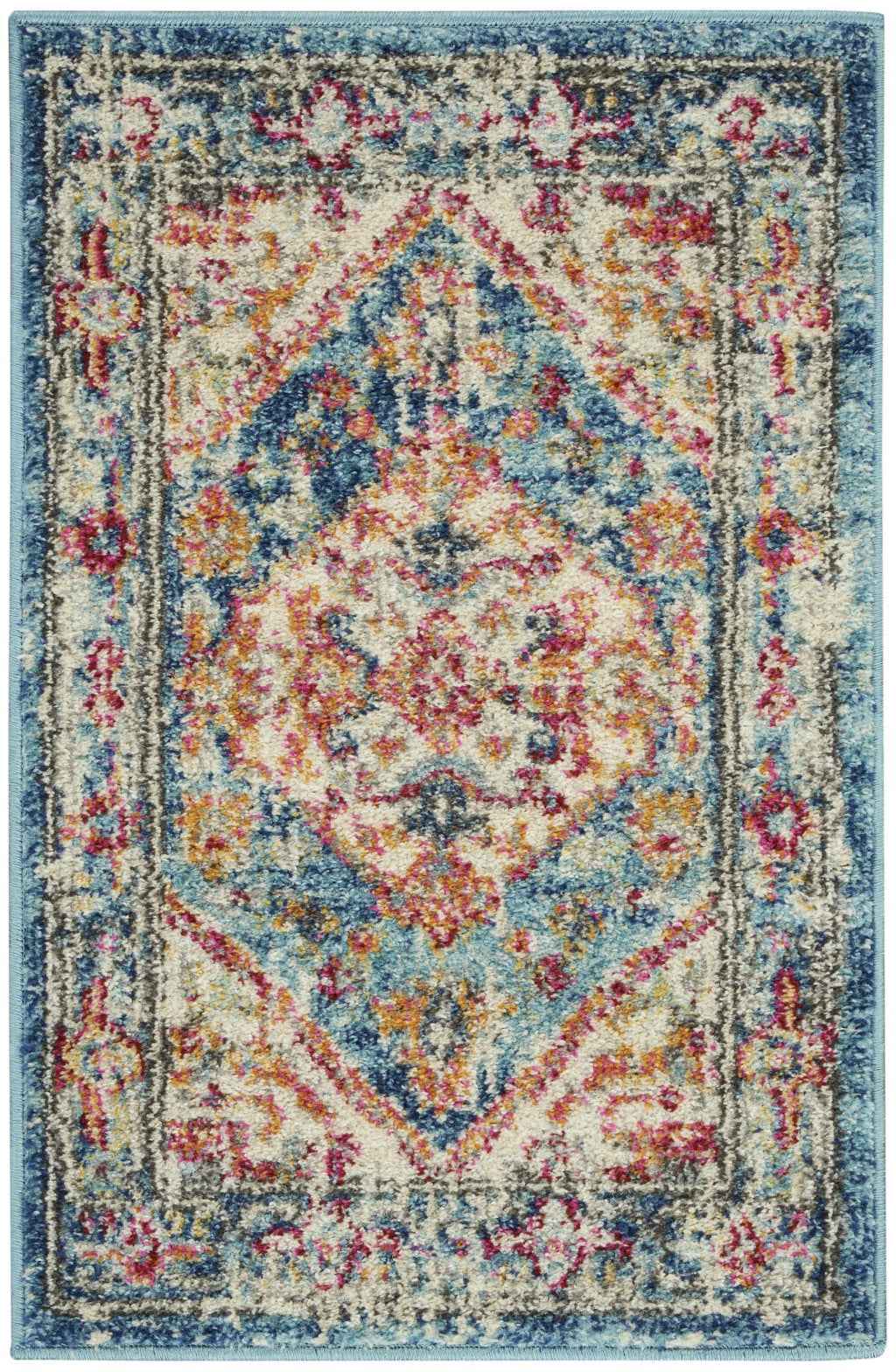2' X 3' Blue And Ivory Power Loom Area Rug