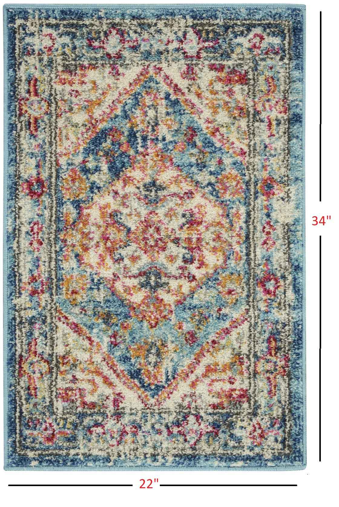 2' X 3' Blue And Ivory Power Loom Area Rug
