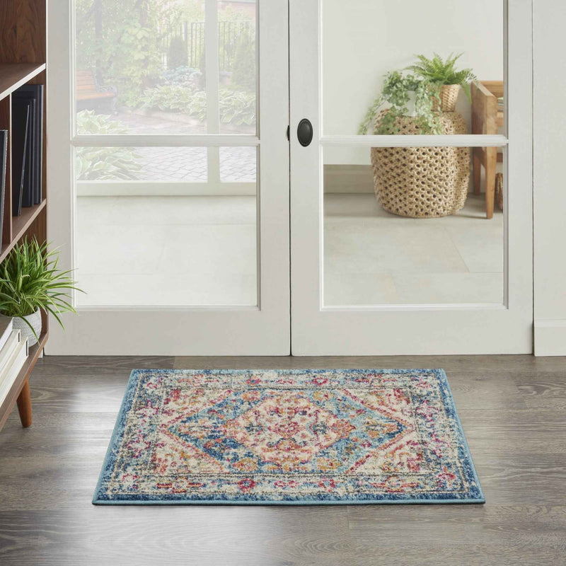 2' X 3' Blue And Ivory Power Loom Area Rug