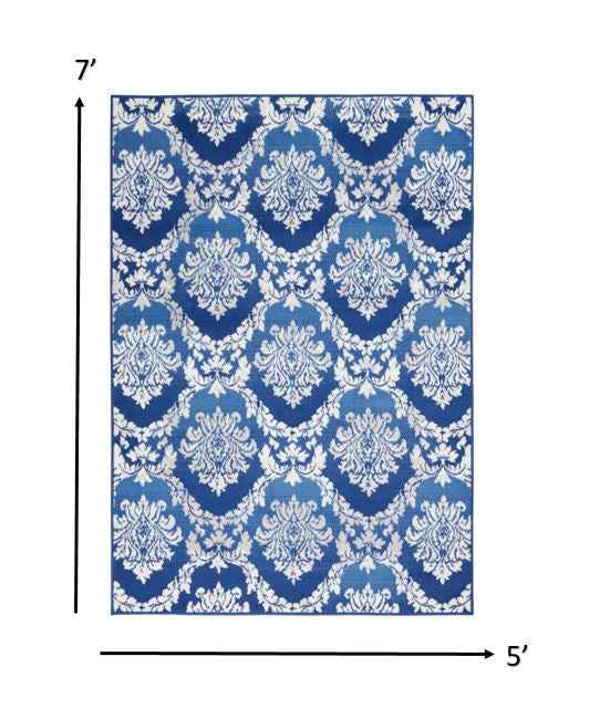 5' X 7' Blue Floral Dhurrie Area Rug