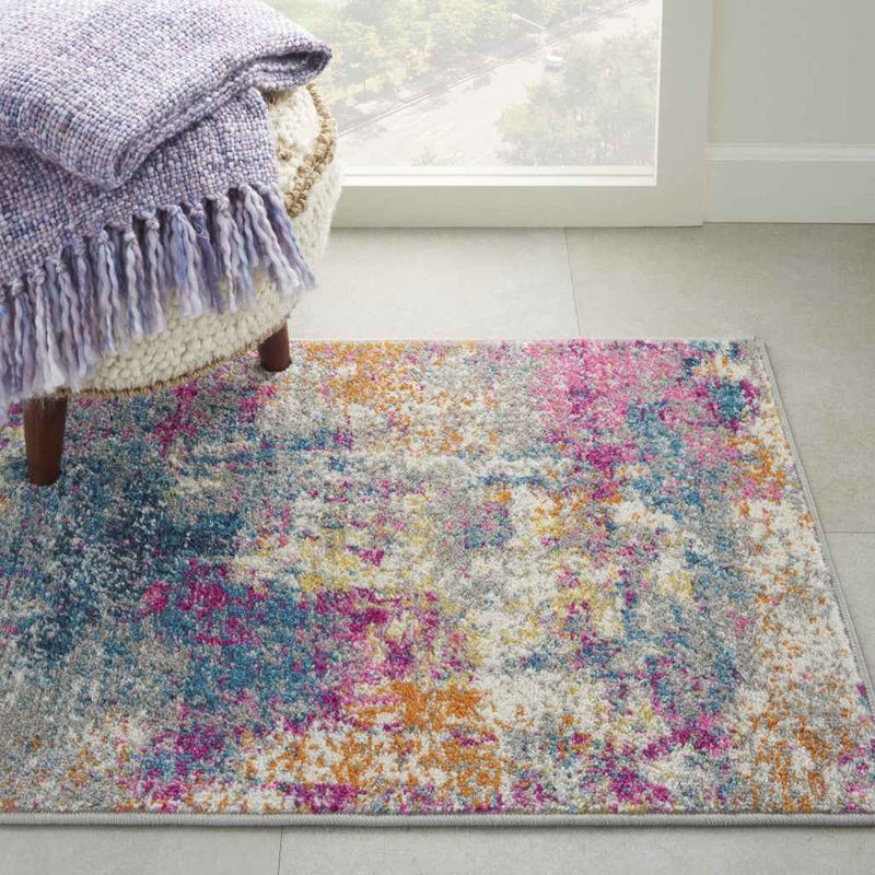 2' X 3' Blue And Pink Abstract Power Loom Area Rug