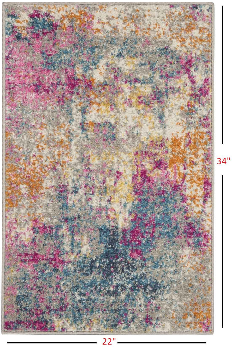 2' X 3' Blue And Pink Abstract Power Loom Area Rug