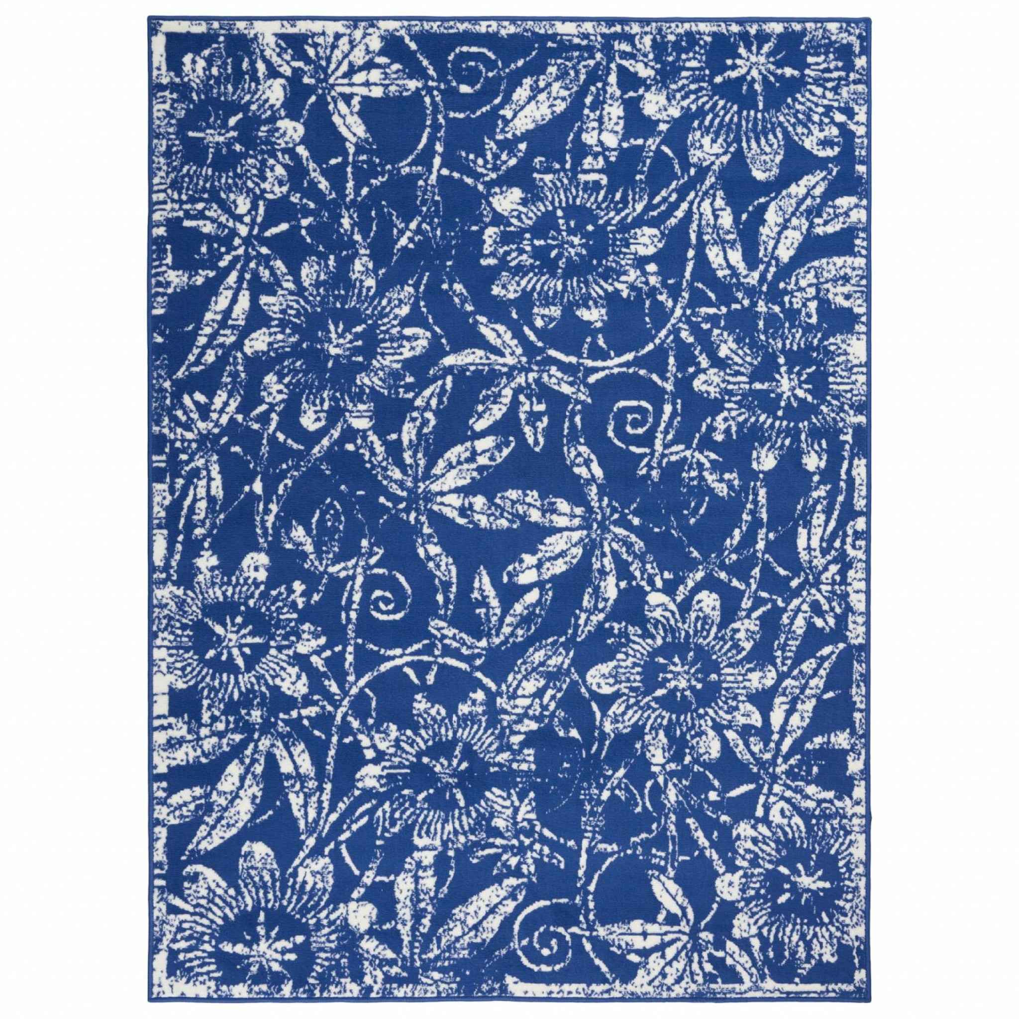5' X 7' Navy Blue Floral Dhurrie Area Rug