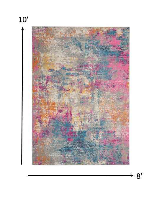 8’ X 10’ Ivory And Multi Abstract Area Rug