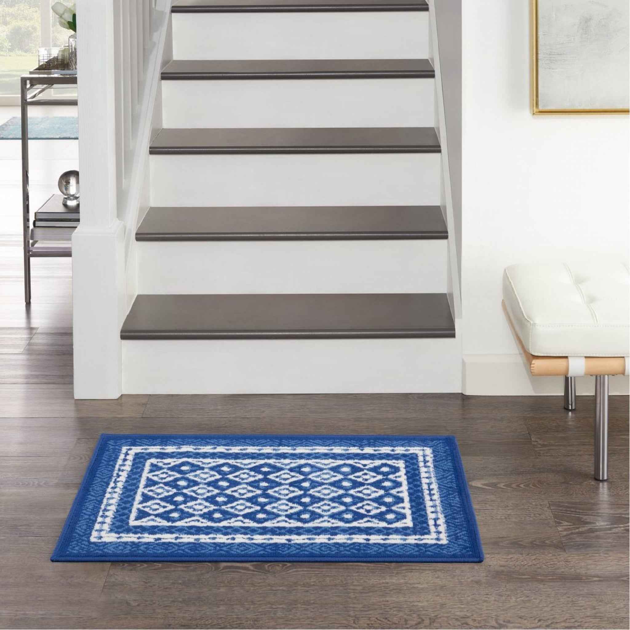 6' X 9' Navy Blue Geometric Dhurrie Area Rug