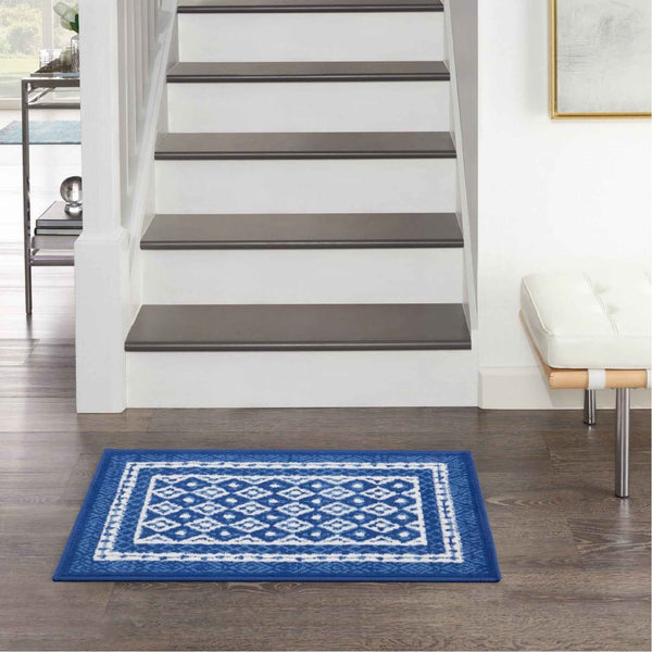 6' X 9' Navy Blue Geometric Dhurrie Area Rug