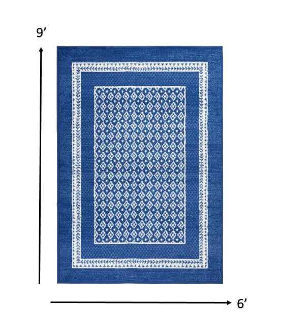 6' X 9' Navy Blue Geometric Dhurrie Area Rug