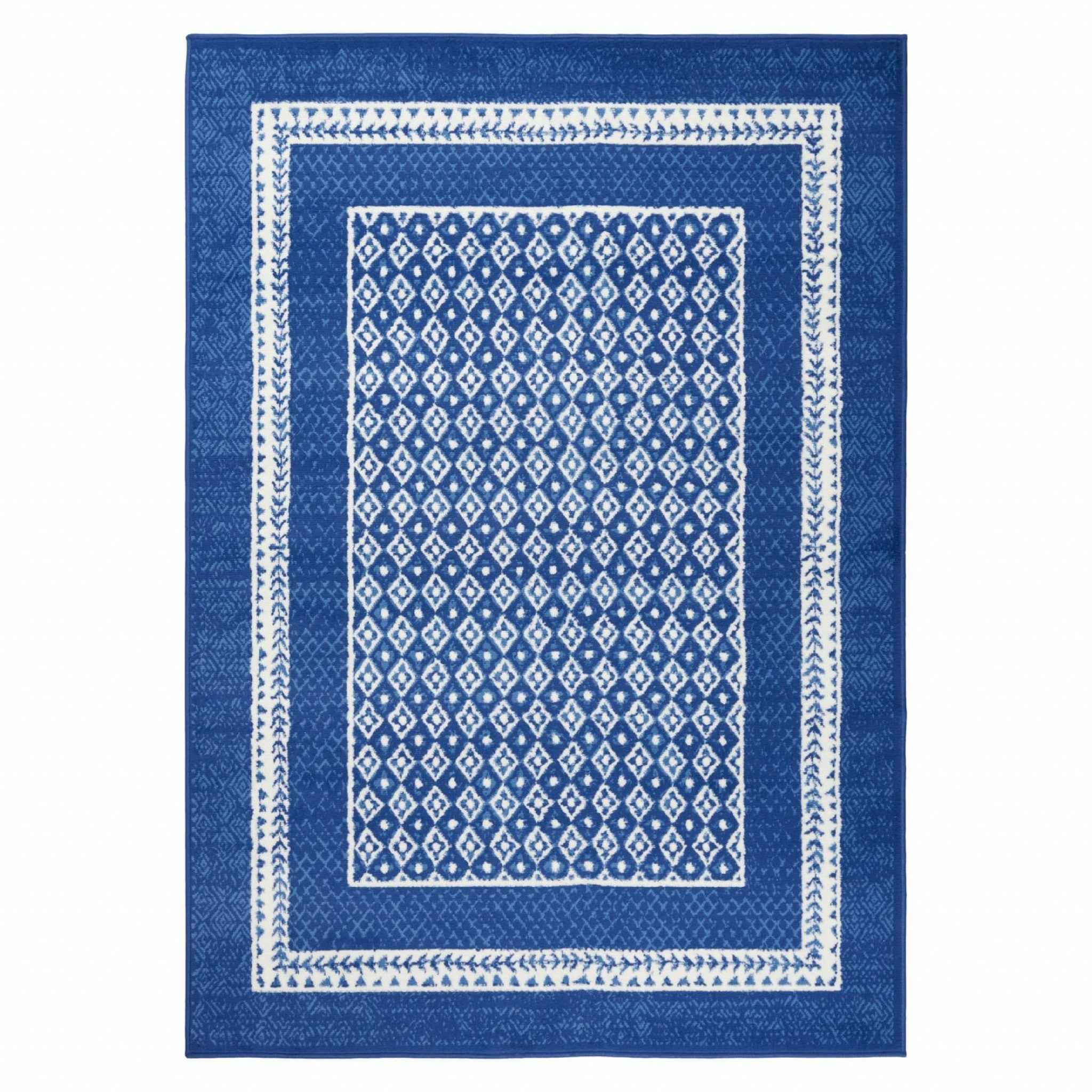 6' X 9' Navy Blue Geometric Dhurrie Area Rug