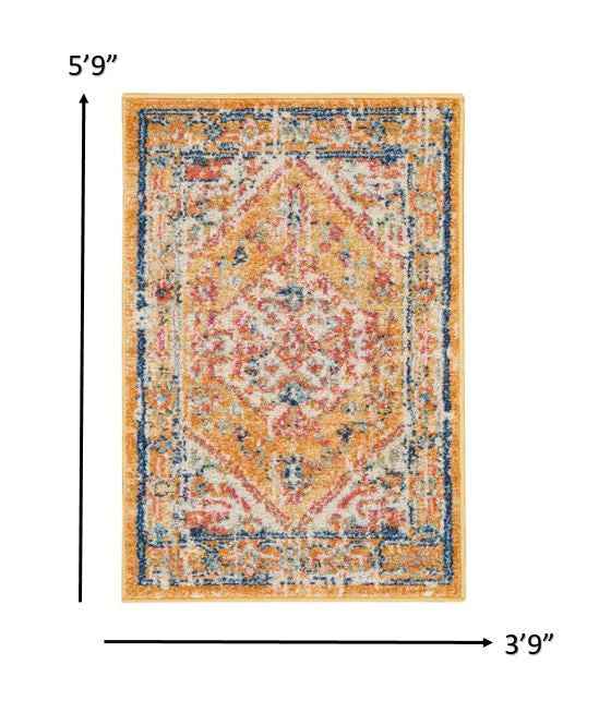 4' X 6' Yellow And Ivory Dhurrie Area Rug