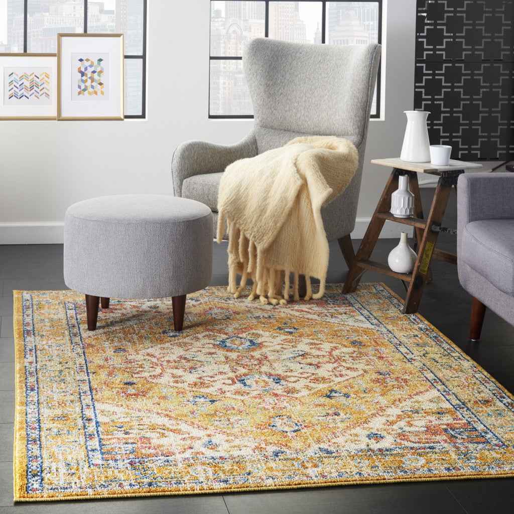 4' X 6' Yellow And Ivory Dhurrie Area Rug