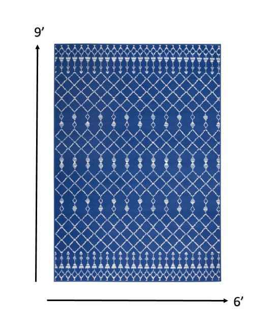 6' X 9' Navy Blue Geometric Berber Area Rug