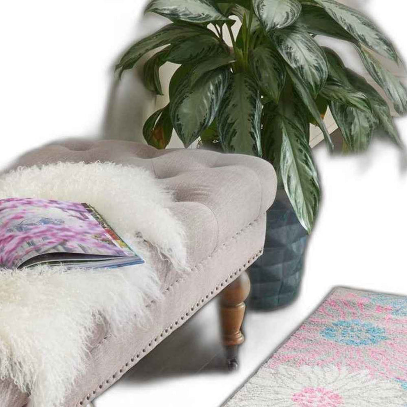 8' Gray Floral Dhurrie Runner Rug