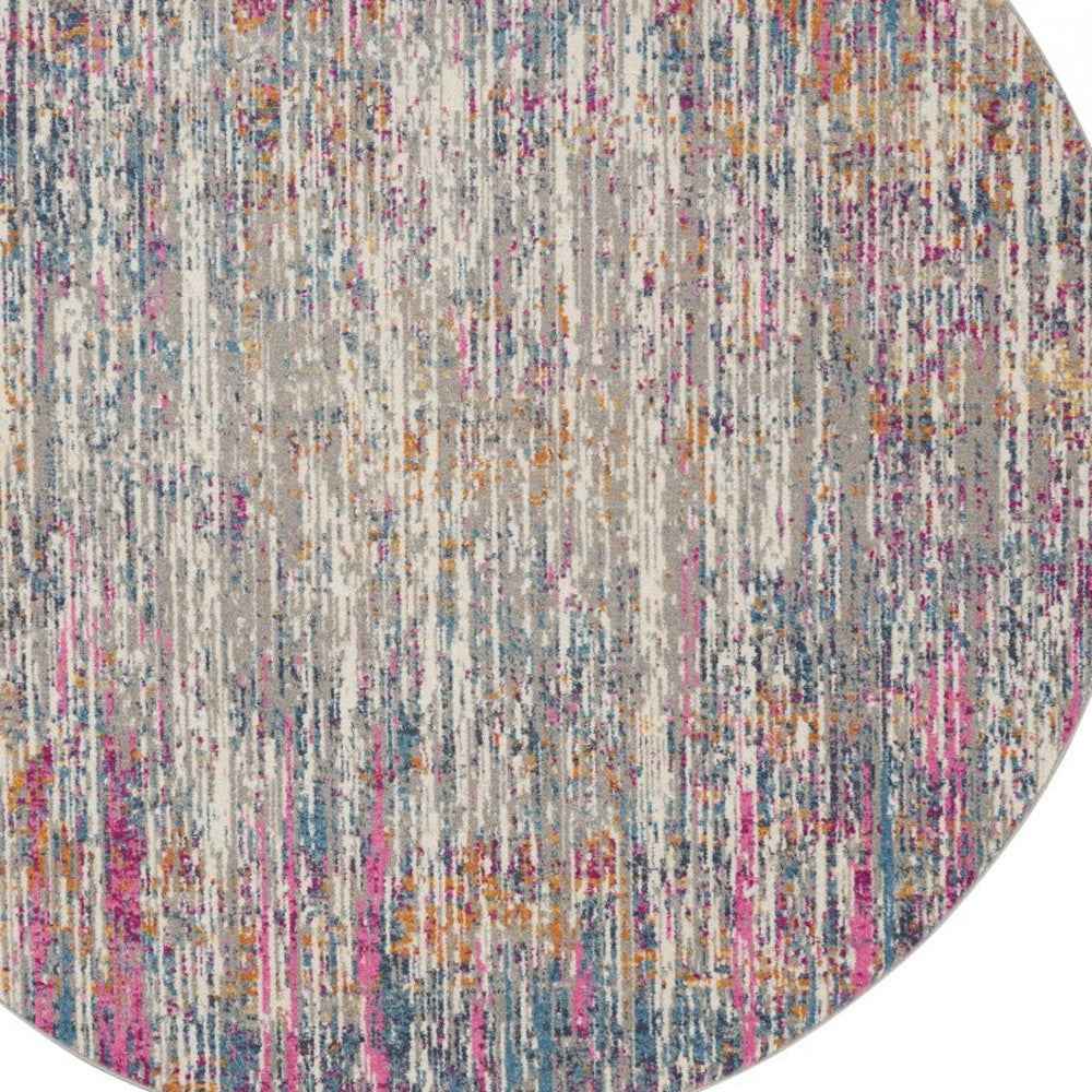 5' Pink And Ivory Round Abstract Power Loom Area Rug