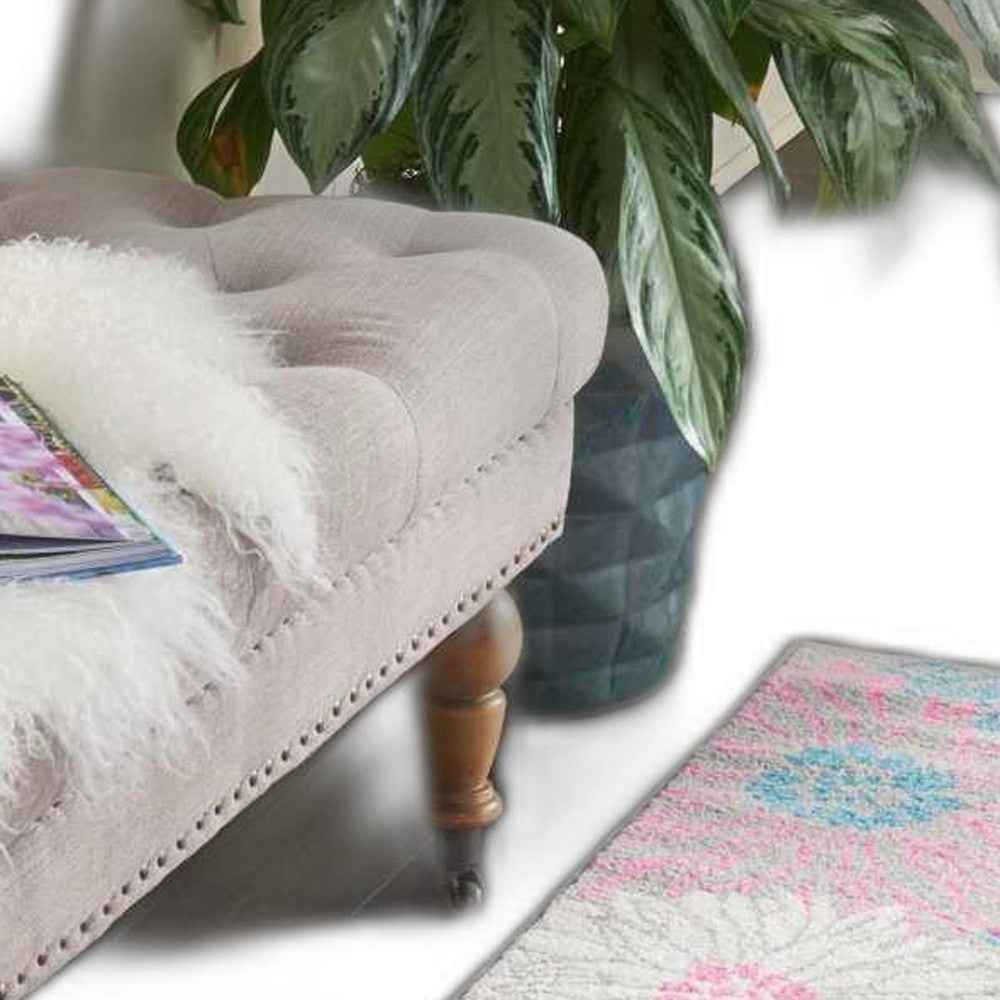 8' Gray Floral Dhurrie Runner Rug