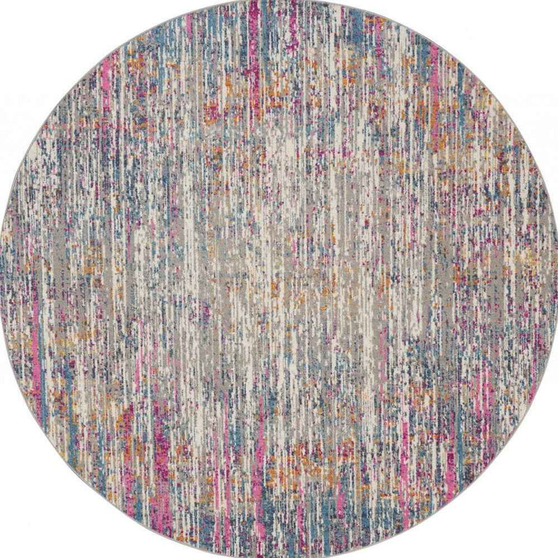 5' Pink And Ivory Round Abstract Power Loom Area Rug