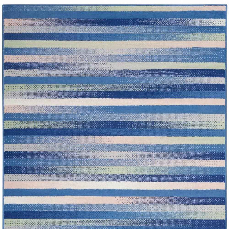 5' X 7' Blue And White Striped Dhurrie Area Rug