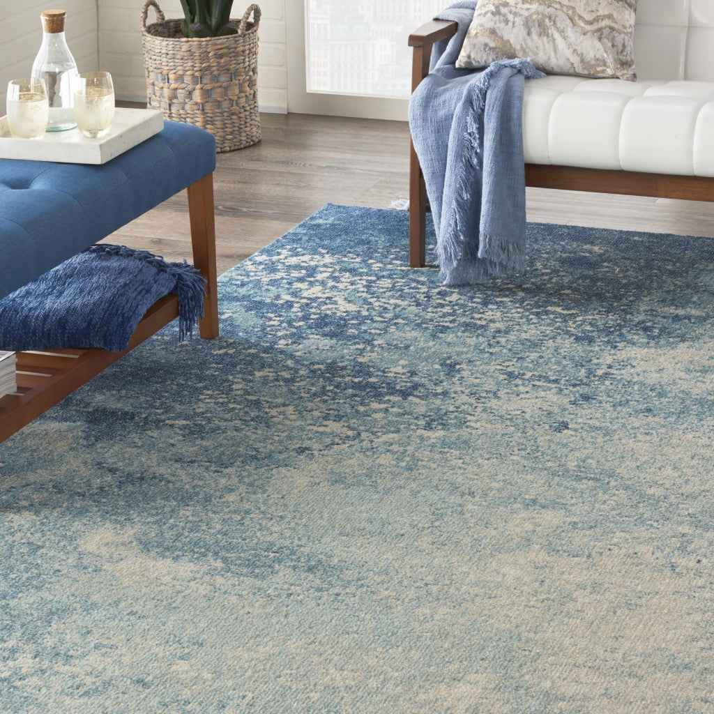 8' X 10' Ivory And Blue Abstract Power Loom Area Rug