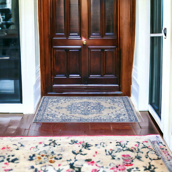 6' X 9' Blue Gray Floral Dhurrie Area Rug