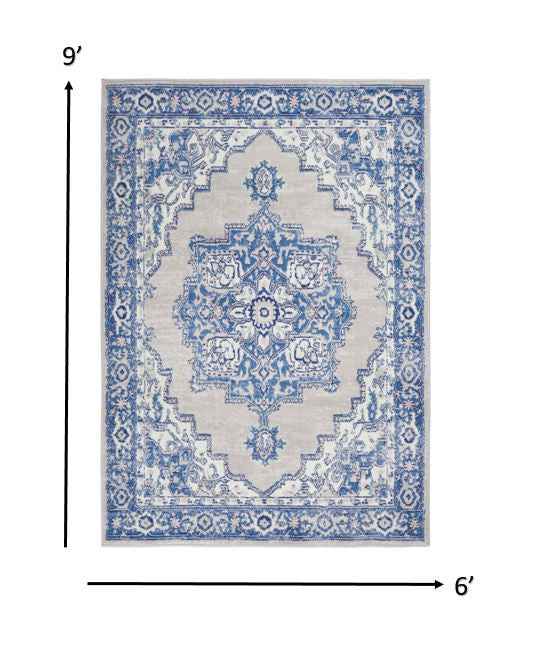 6' X 9' Blue Gray Floral Dhurrie Area Rug