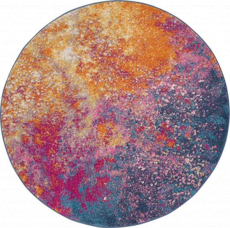 5' Sunset Round Abstract Power Loom Area Rug