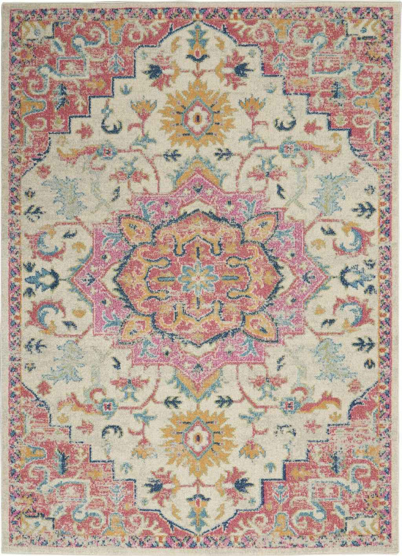4' X 6' Pink And Ivory Southwestern Dhurrie Area Rug