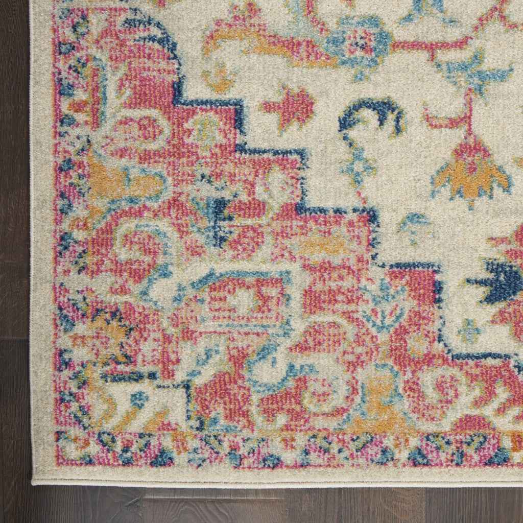 4' X 6' Pink And Ivory Southwestern Dhurrie Area Rug