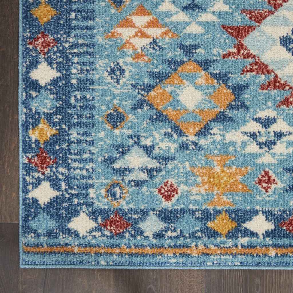 4' X 6' Blue And Orange Geometric Dhurrie Area Rug