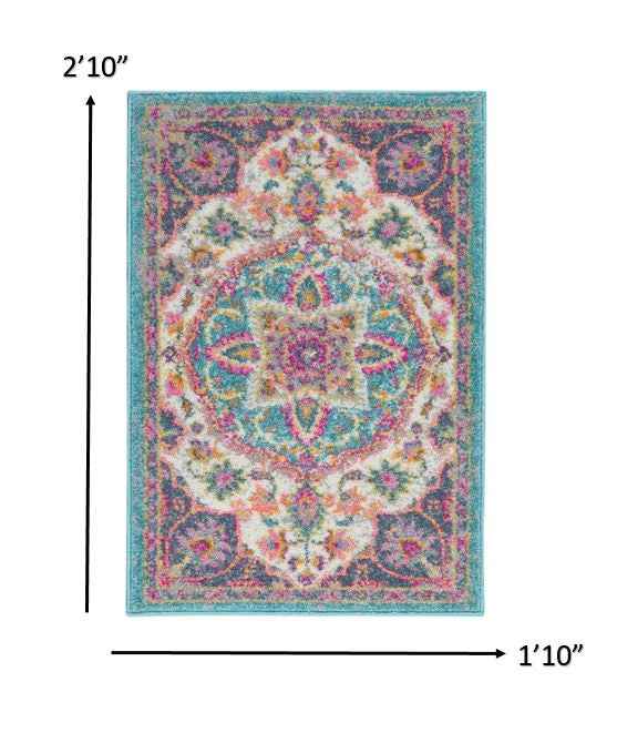 2' X 3' Pink And Green Dhurrie Area Rug