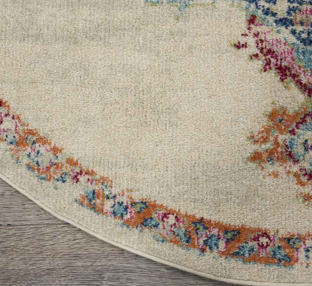 8' Gray And Ivory Round Power Loom Area Rug