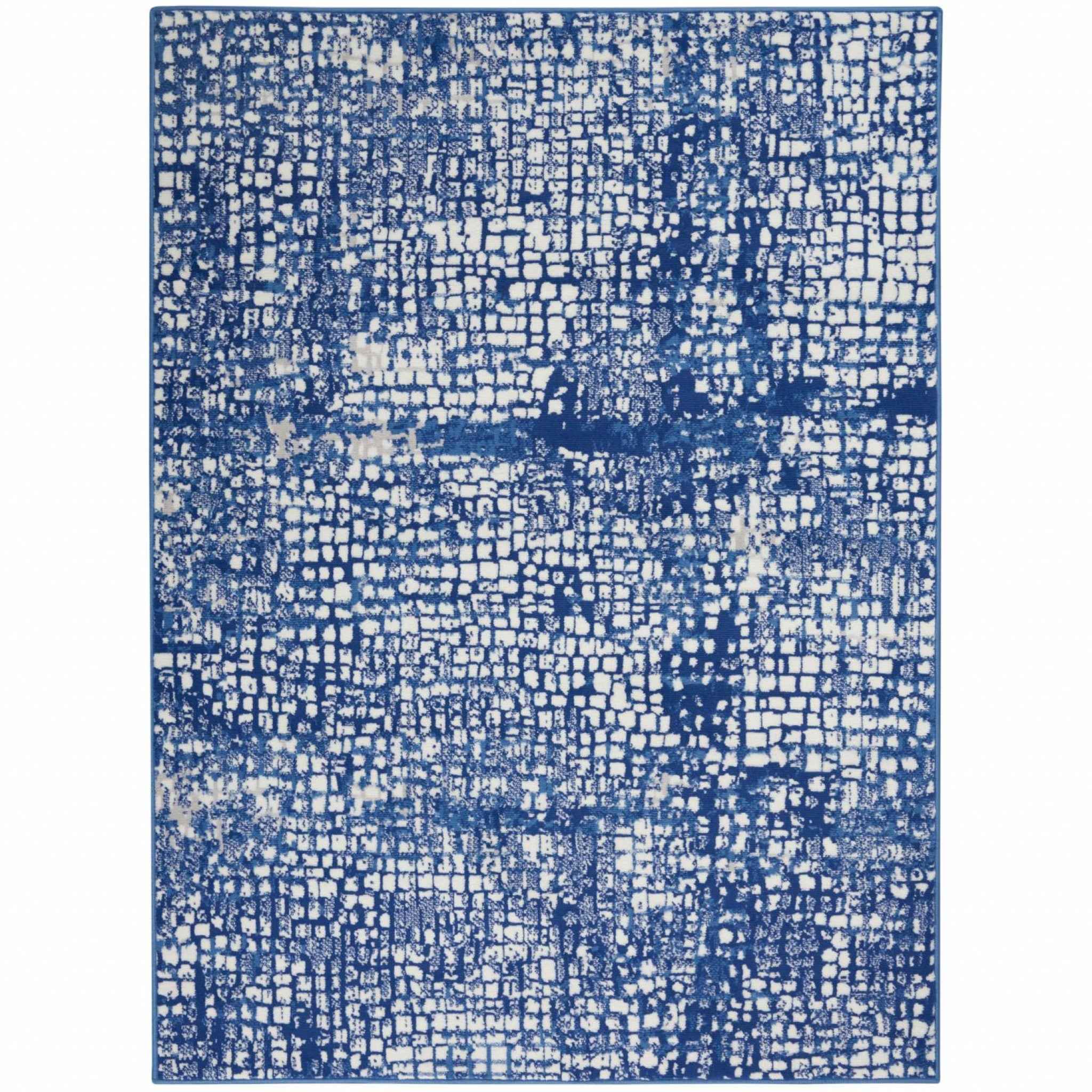 6' X 9' Blue And Ivory Abstract Dhurrie Area Rug