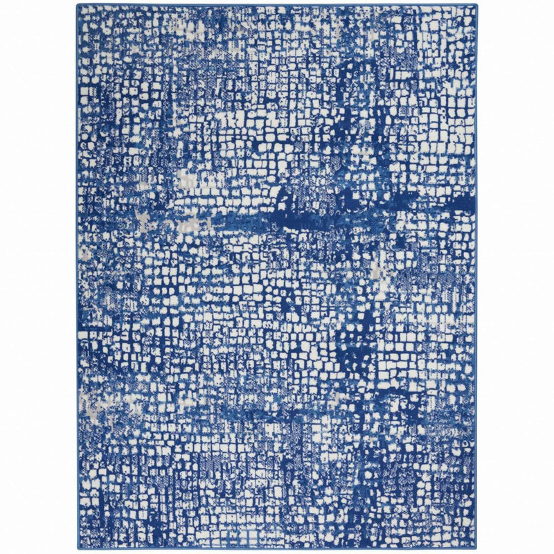 6' X 9' Blue And Ivory Abstract Dhurrie Area Rug