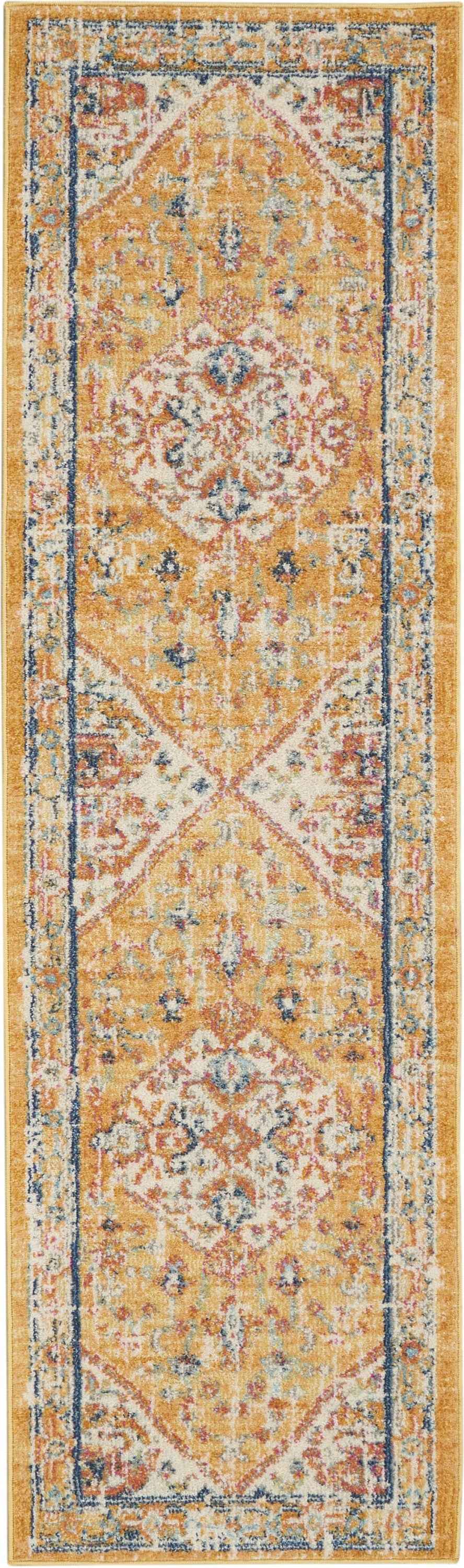 8' Yellow And Ivory Dhurrie Runner Rug