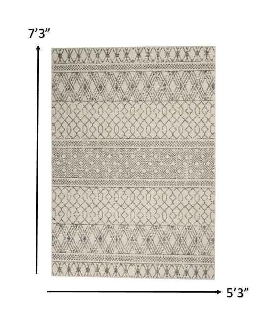 5' X 7' Gray Geometric Power Loom Area Rug