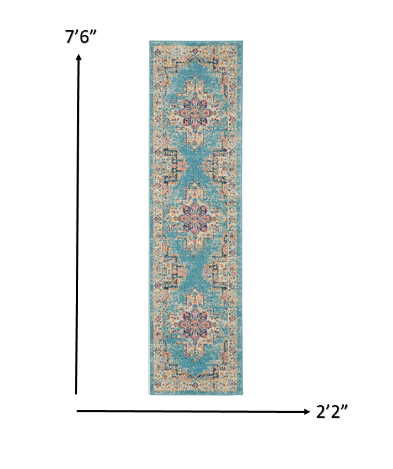 2’X8’ Light Blue Distressed Medallion Runner Rug