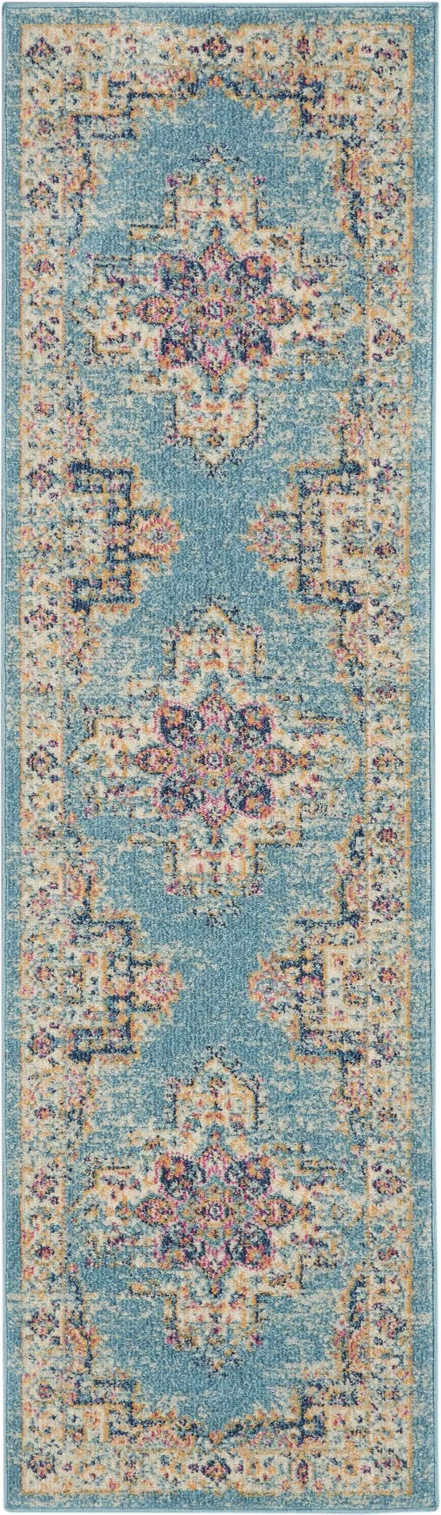 2’X8’ Light Blue Distressed Medallion Runner Rug