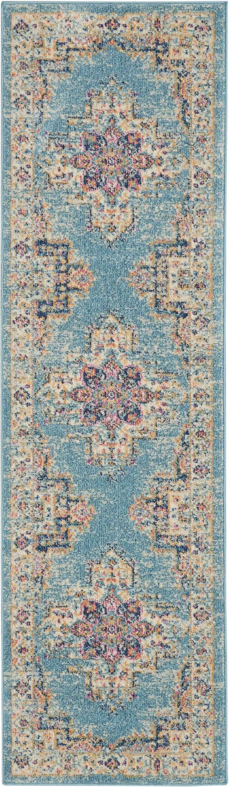2’X8’ Light Blue Distressed Medallion Runner Rug