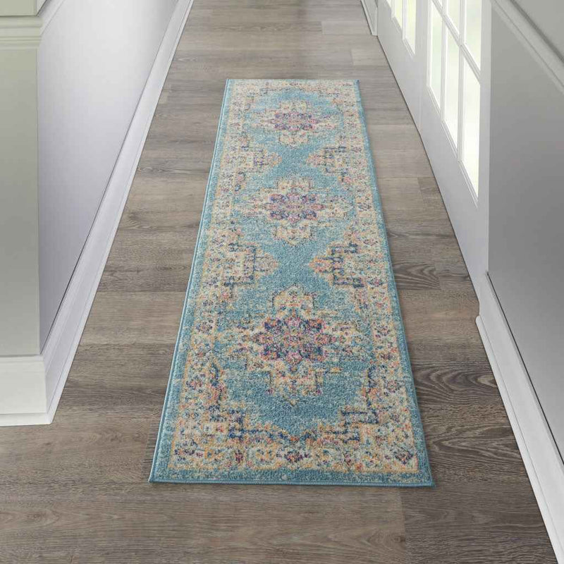 2’X8’ Light Blue Distressed Medallion Runner Rug