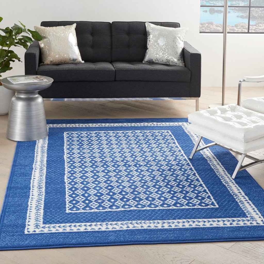 5' X 7' Navy Blue Geometric Dhurrie Area Rug