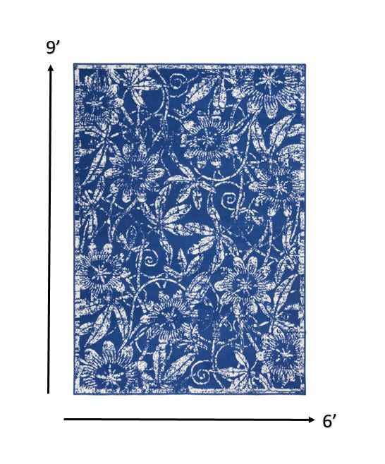 6' X 9' Navy Blue Floral Dhurrie Area Rug