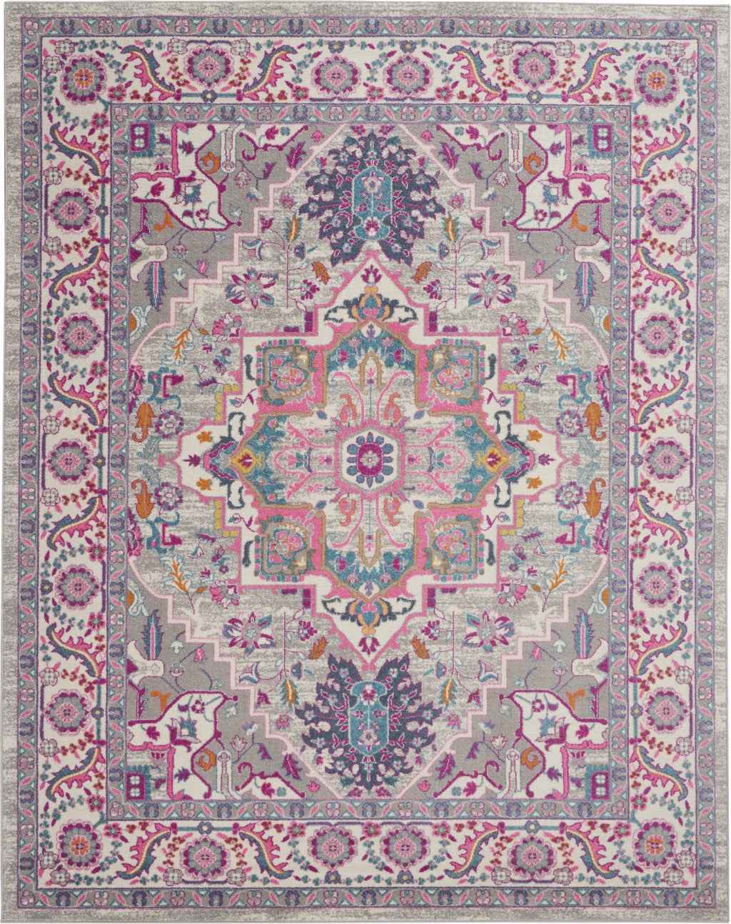 8' X 10' Pink And Gray Power Loom Area Rug